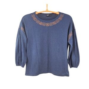 Cruel Girl Denim Blue Ribbed XL Top Southwest Pullover